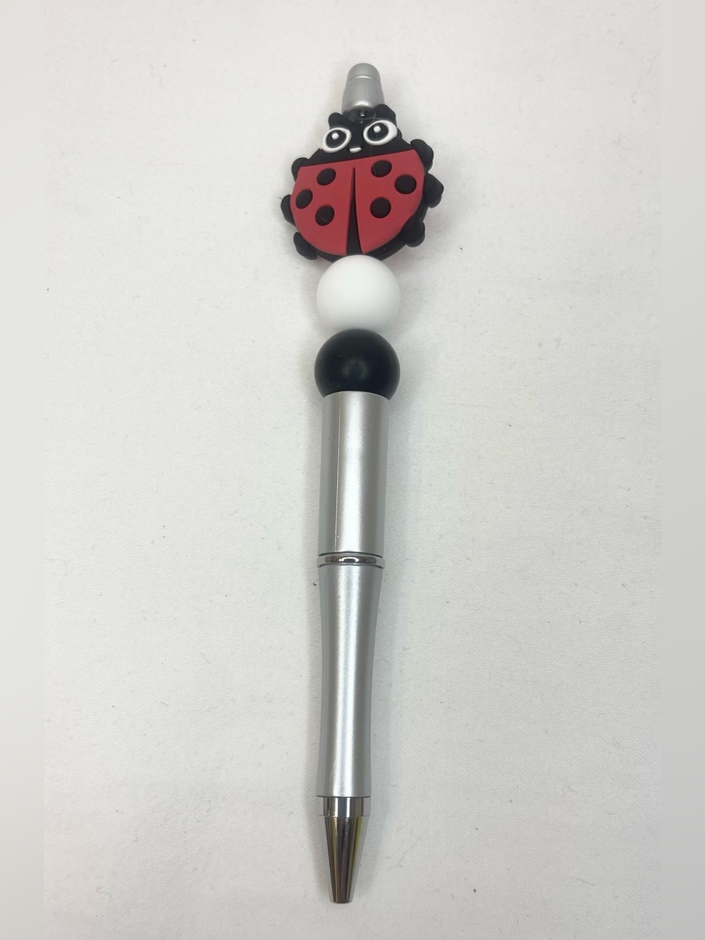 Ladybug Beaded Silver Pen - Red, Black, White